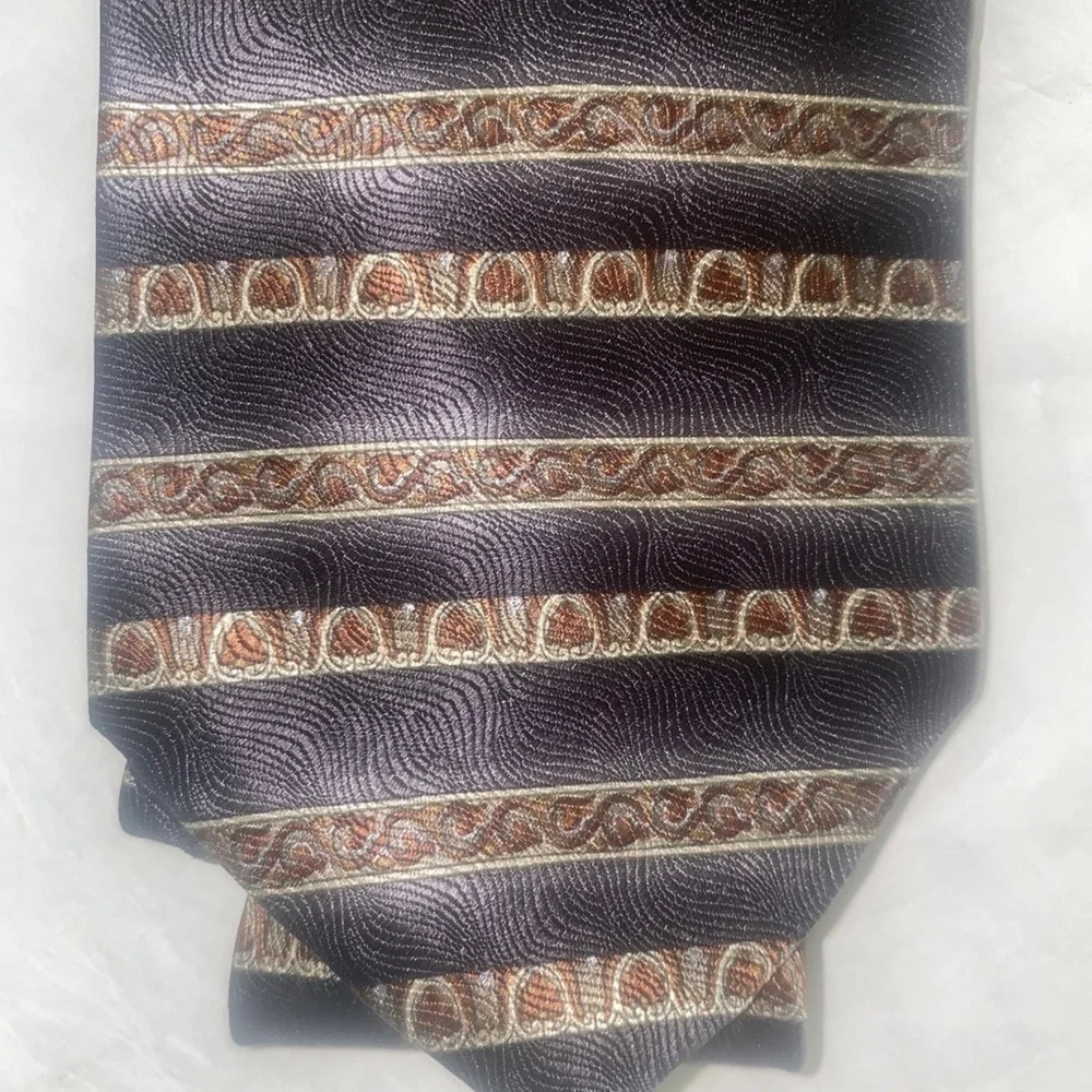 GEOFFREY BEENE Black Brown Silk Necktie Tie Horizontal Geo Stripe USA $30 lcsr